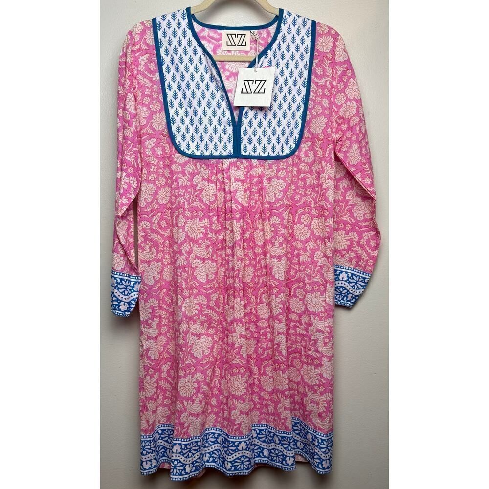 SZ Blockprints Eva Pink Pineapple Jaipur Dress NWT Sz. S - Picture 3 of 9